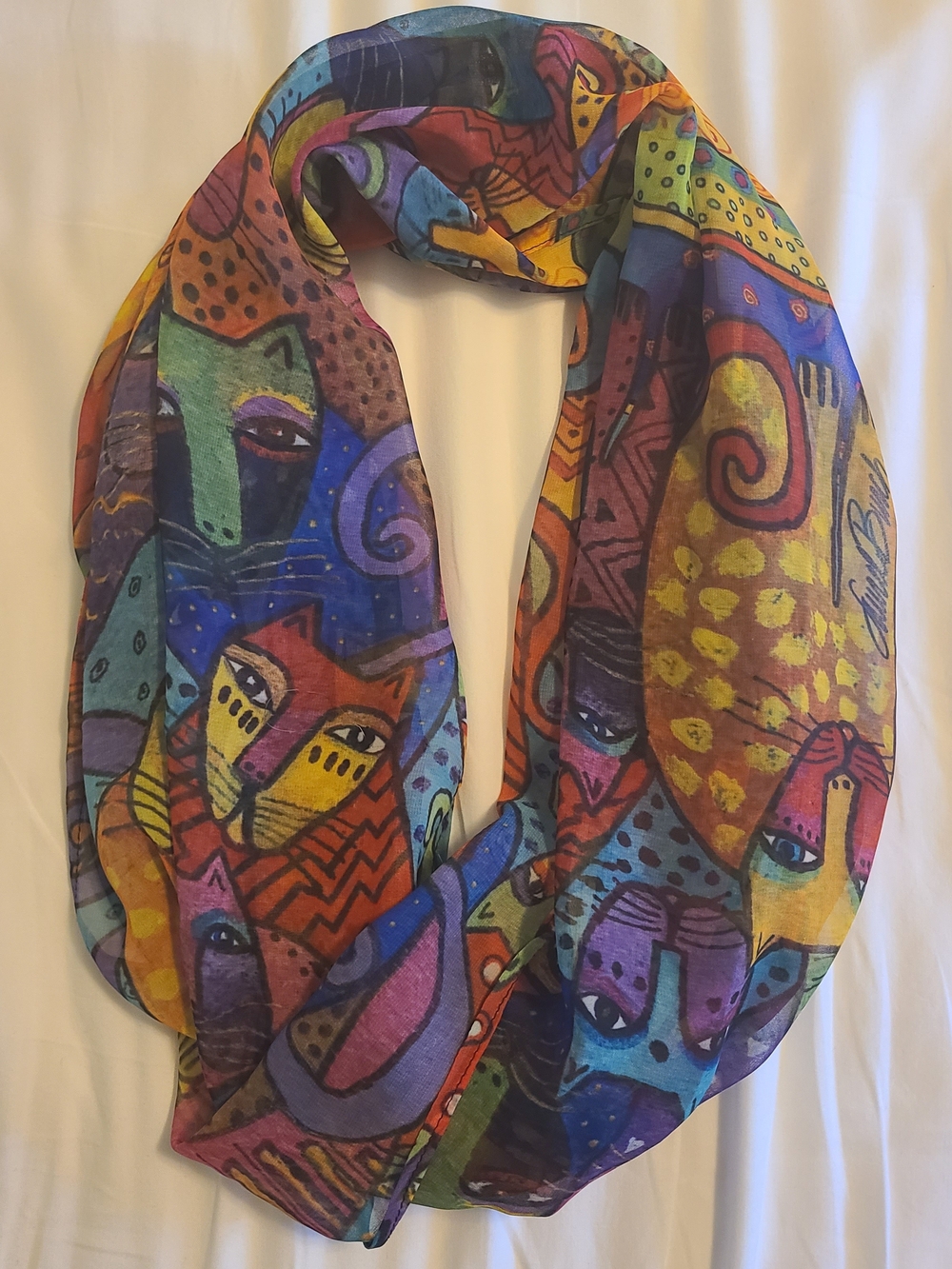 Laurel Burch Feline Tribe Infinity Scarf Cat Tribe Colorful Playful Artistic